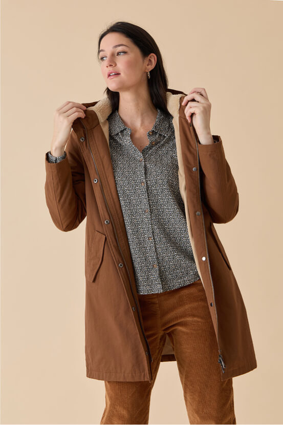 Parka longue unie capuche femme - vêtement tendance Diplodocus